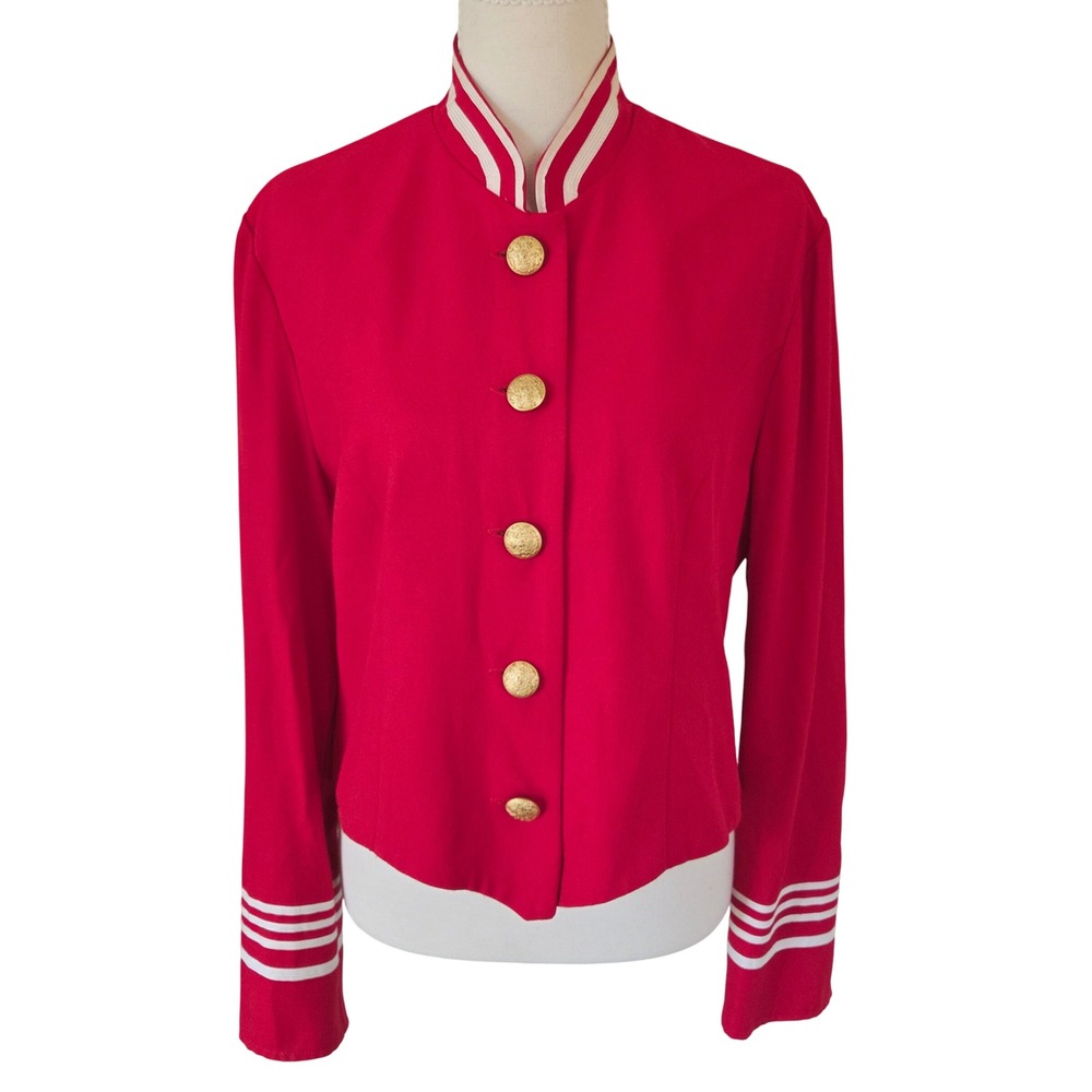 Vtg Military Band Jacket Gold Buttons Striped Collar Cuffs Napoleonic Red